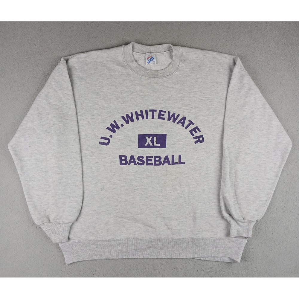 UW Whitewater Baseball Jerzees Sweatshirt Mens XL Super Sweats  Gray Made in USA